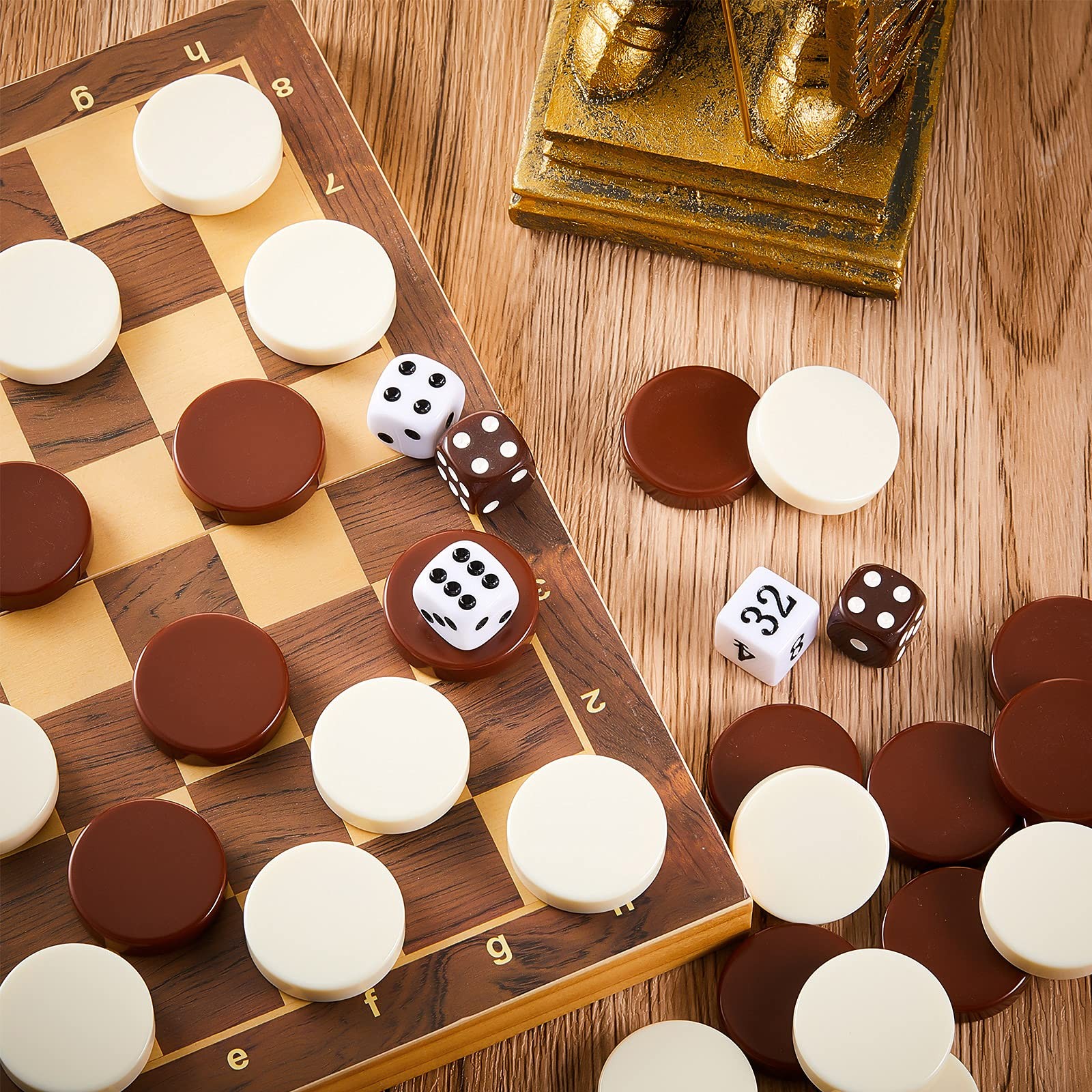Skylety 30 Pcs Backgammon Pieces 1.25 inches, Beige, White and Brown