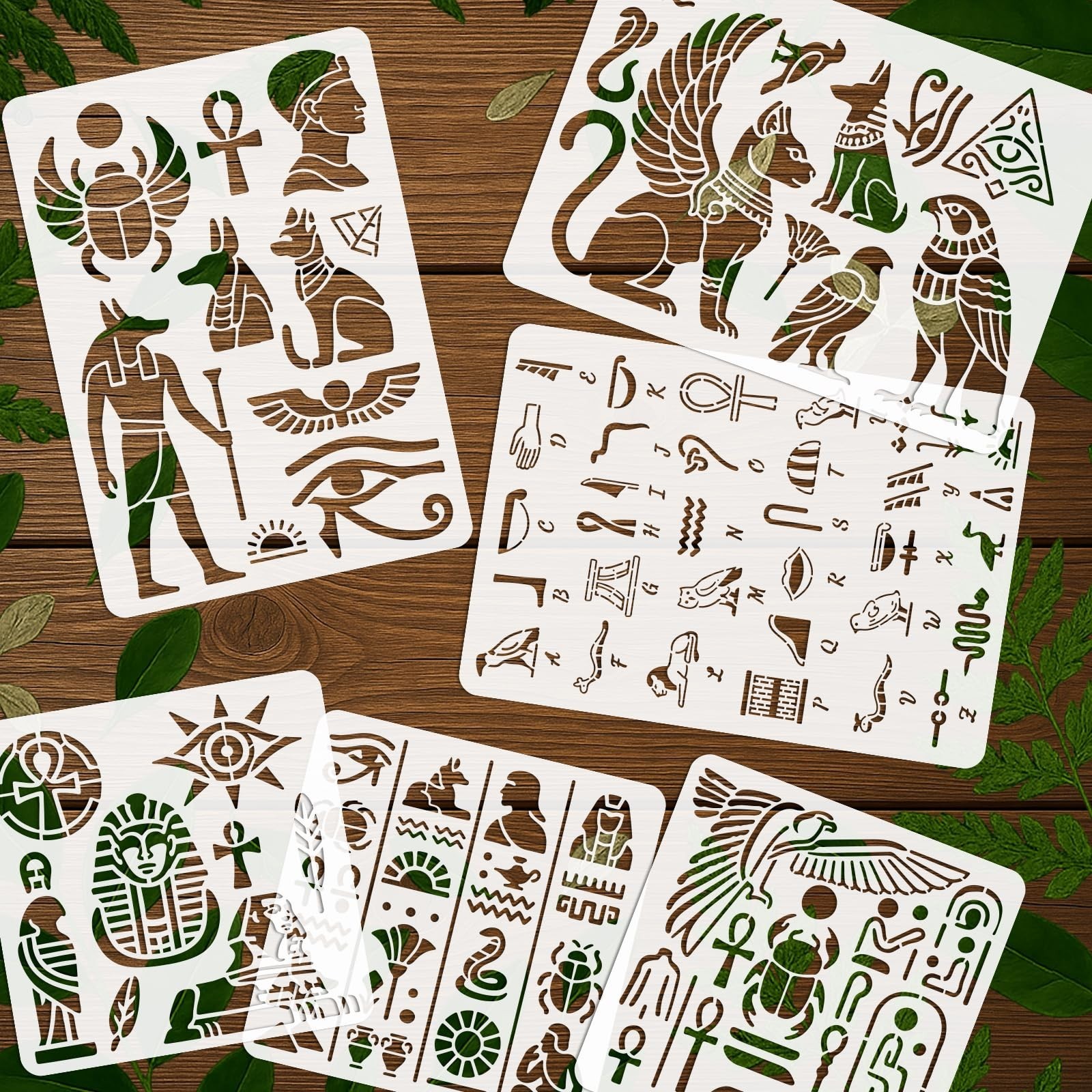 7Pcs Egyptian Hieroglyphs Stencil for Painting PET Templates Ancient Vintage …