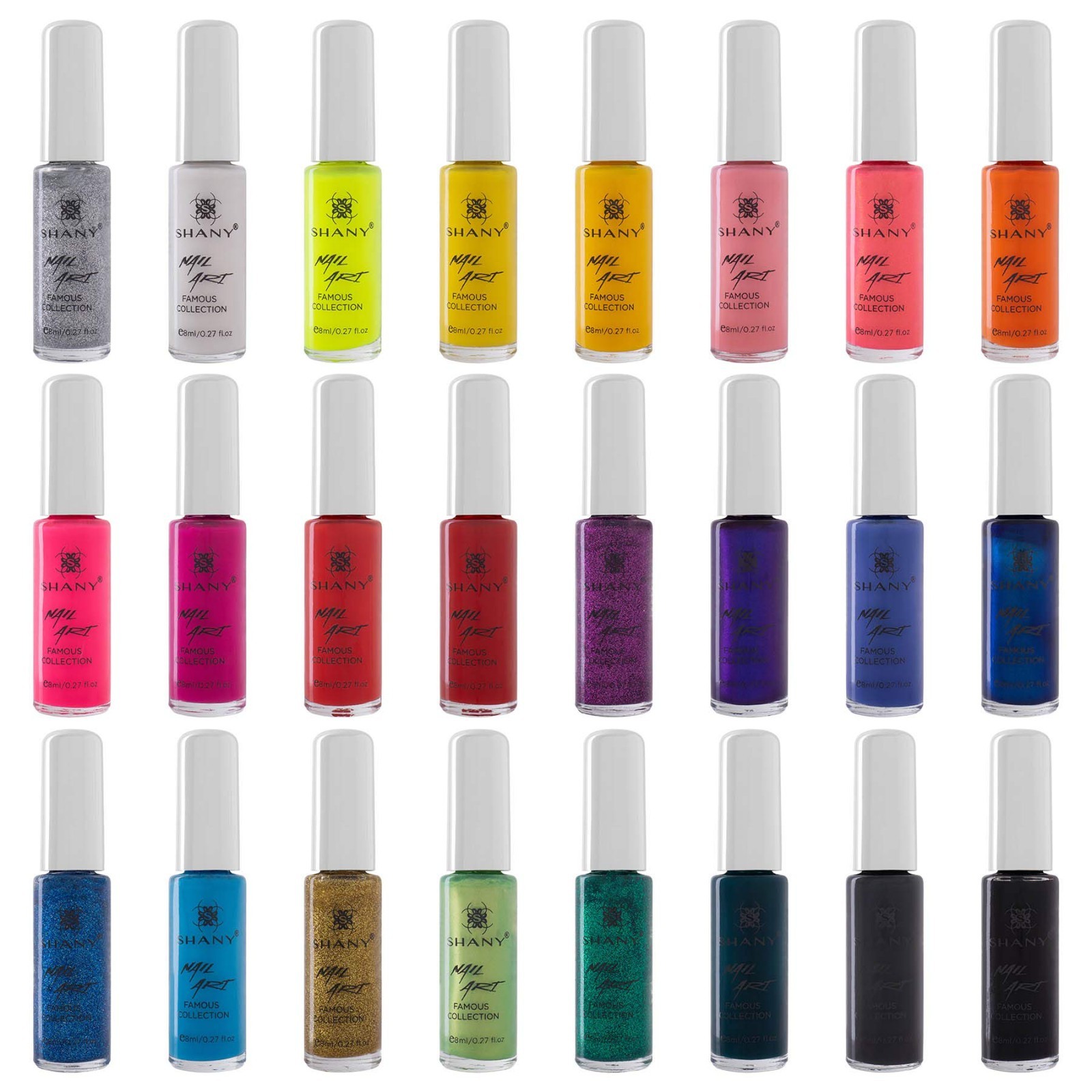 Nail Art Set – 24 Colors Glitter, Metallic, Neon & Matte Polish with Thin Brush