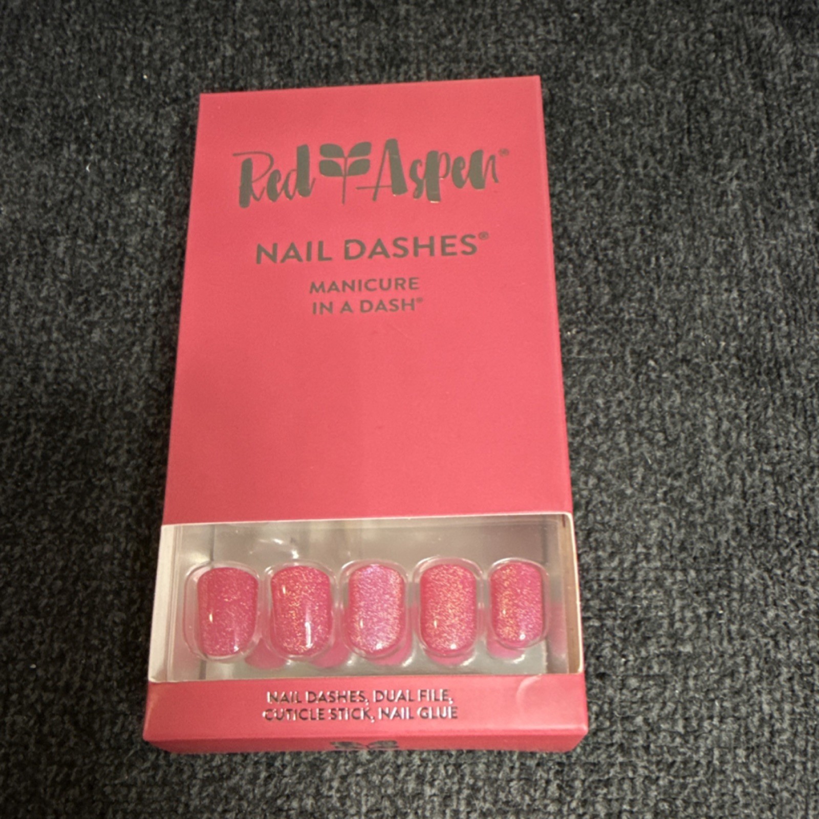 Red Aspen Nail Dashes Press-On Nails Flushed Florence Pink Glitter, Glue