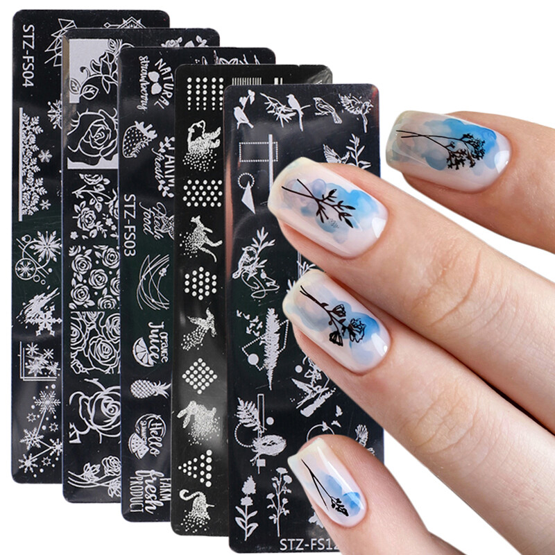 Reusable Nail Art Stamping Plates Flower Nail Stencils Template Gels Polish DIY⊥