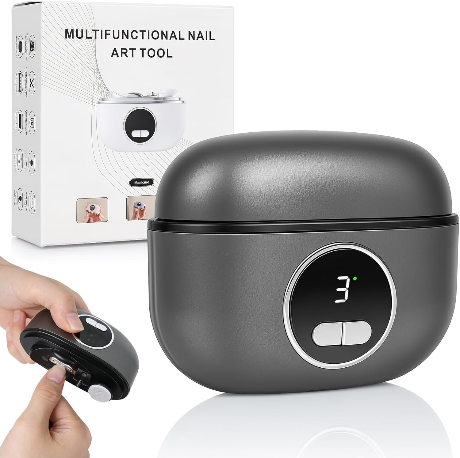 4-in-1 Electric Nail Clipper with LED Light & Nail File, Automatic 3