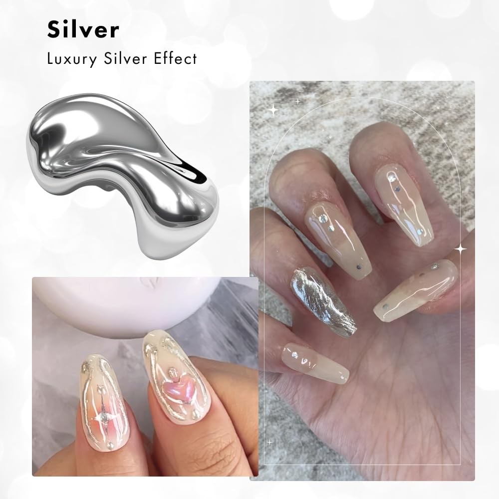 UUUUU. Gel Nail Powder Stick with 0.35 Fl Oz (Pack of 1), Silver, Hologram
