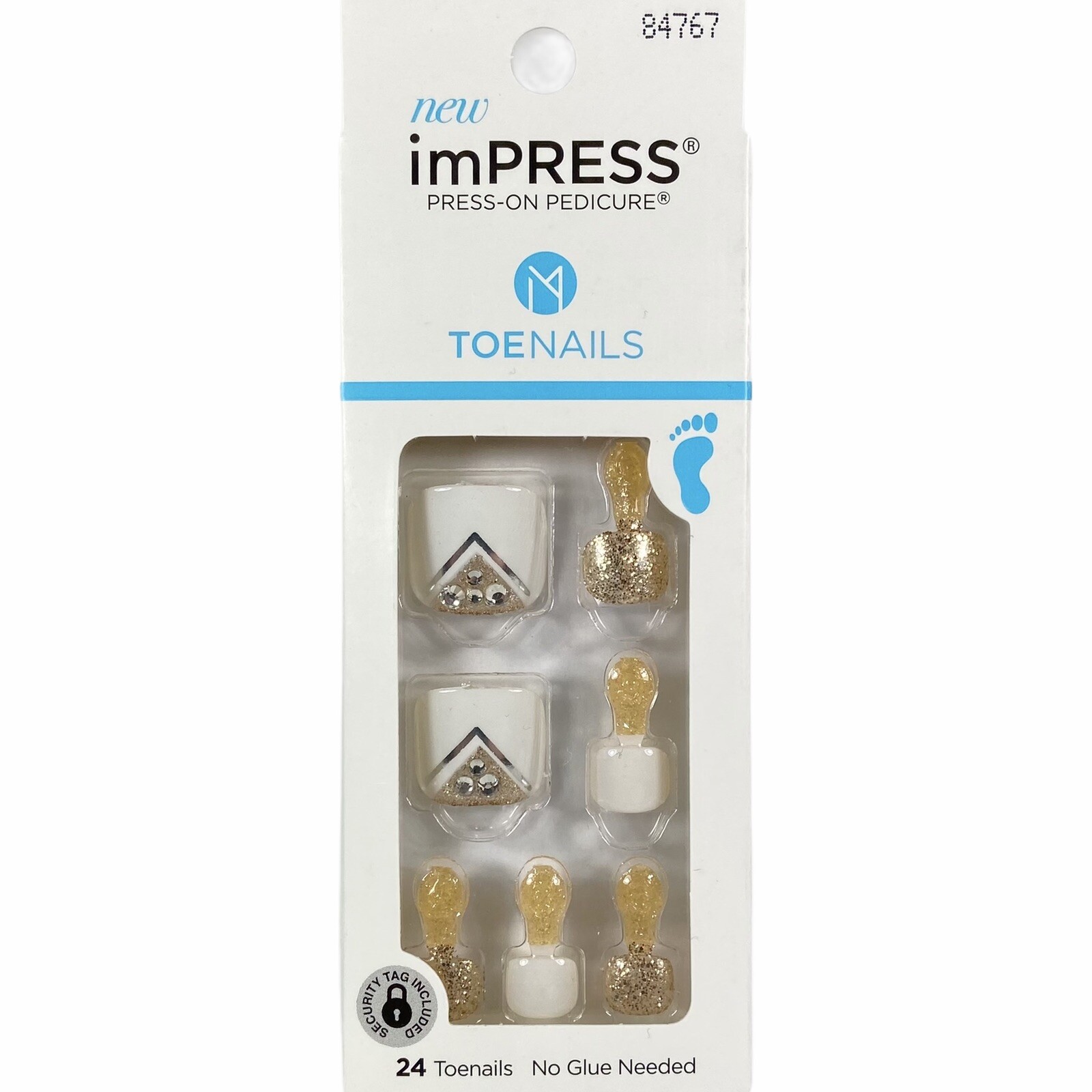 NEW Kiss Nails Impress Press On Pedicure Gel White Gold Glitter Gems Toe Nails