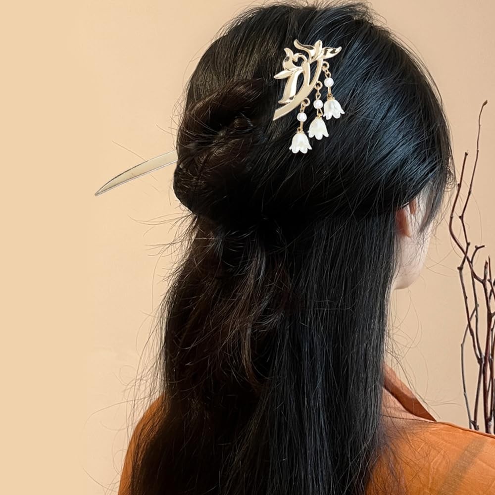 Lawie 1 Count (Pack of 10), 10 Pack Gold Decorative Hair Sticks with Tassels