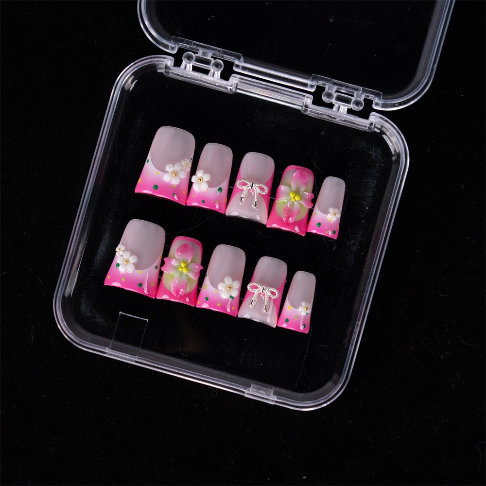 Handmade Press On Nails High Quality Pink Gradient Duckbill Square Fake Nails