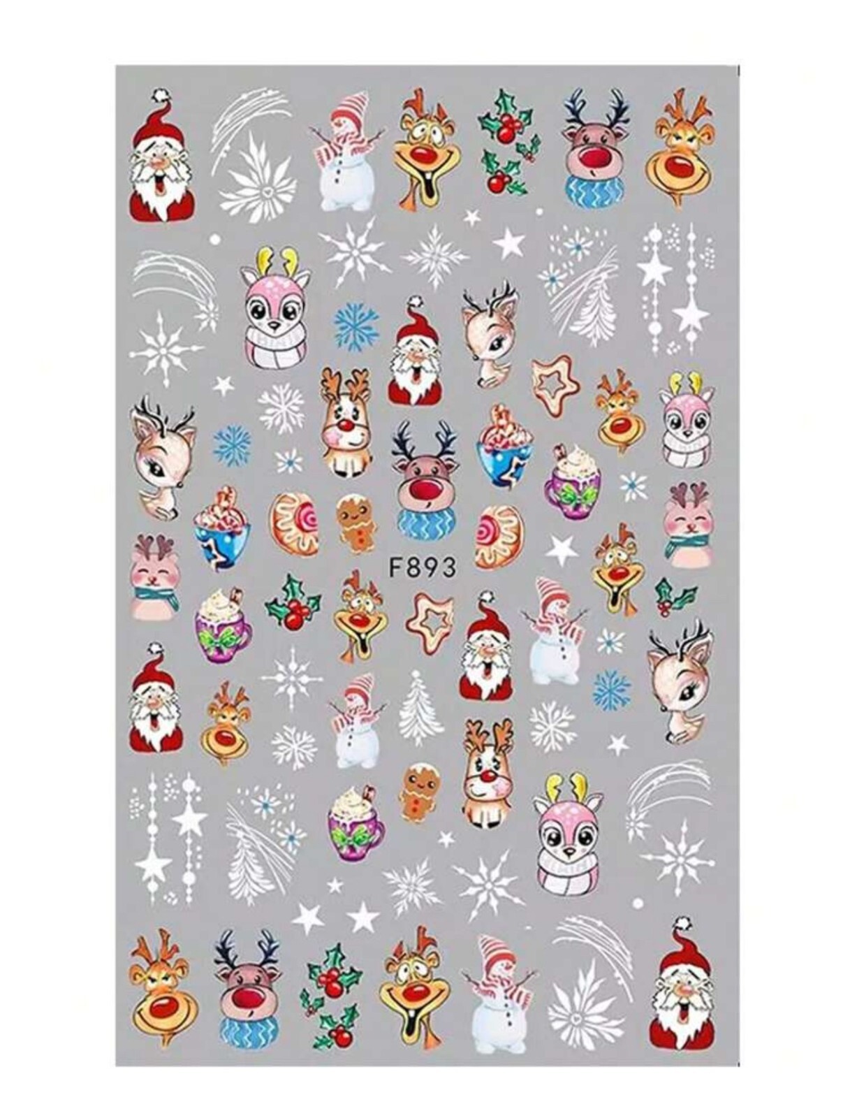 Cute Reindeer Nail Art Stickers Christmas Santa Snowman Baubles Snowflakes Stars