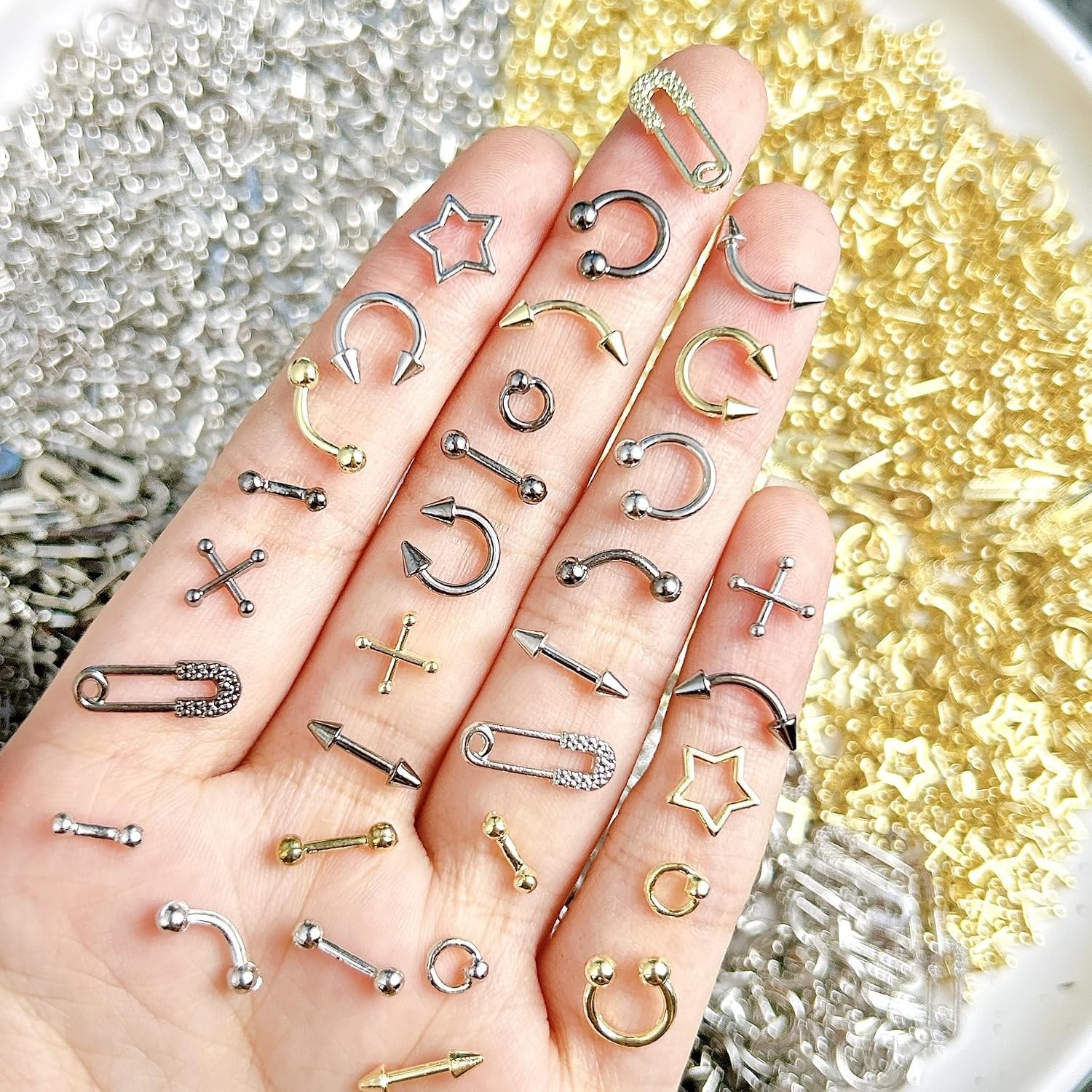 80PCS Metal Piercing Nail Art Charms 3D Gold Silver Alloy Goth Punk Nail