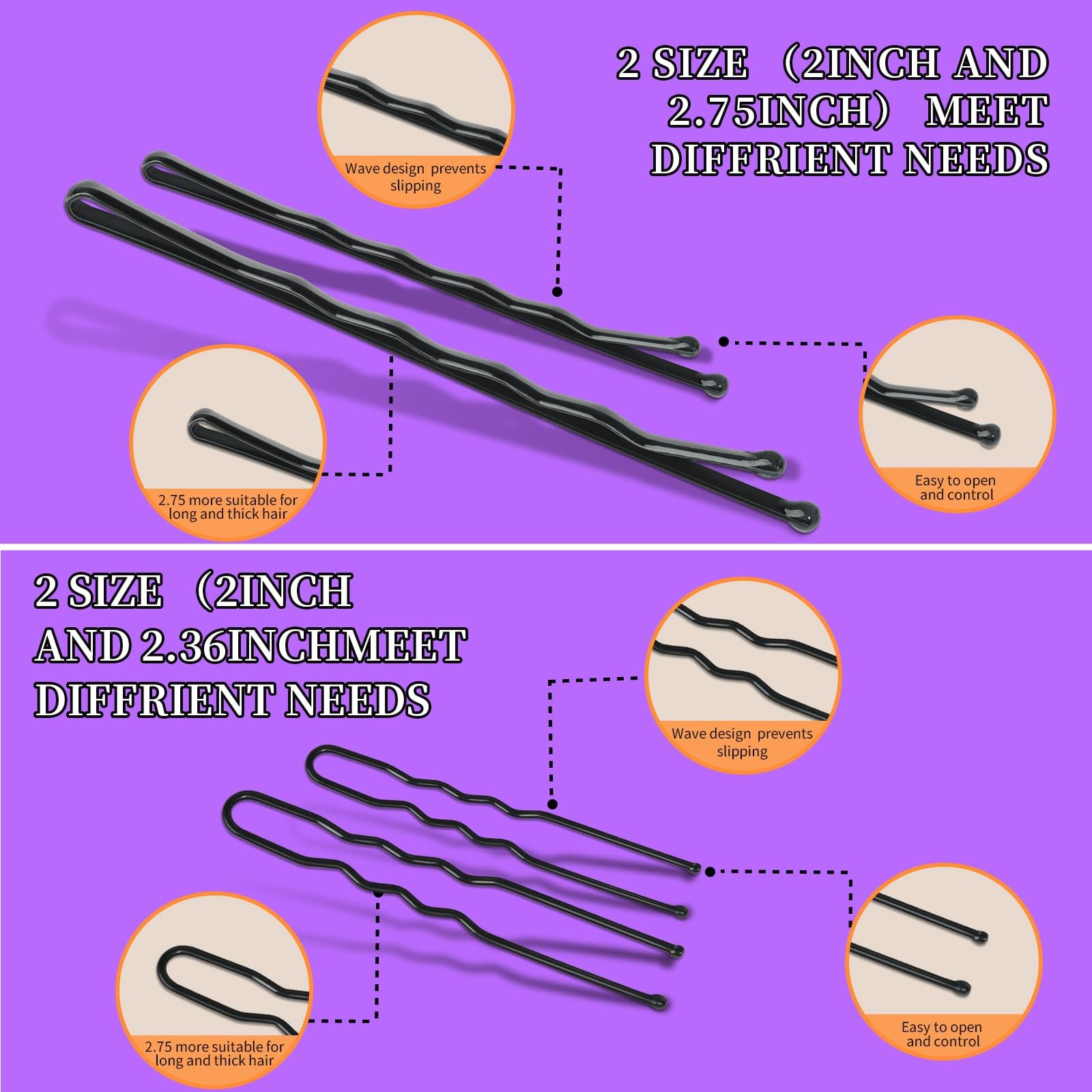 Teenitor 300pcs Hair Pins Bobby Black, 100 1 Count (Pack of 300), Black