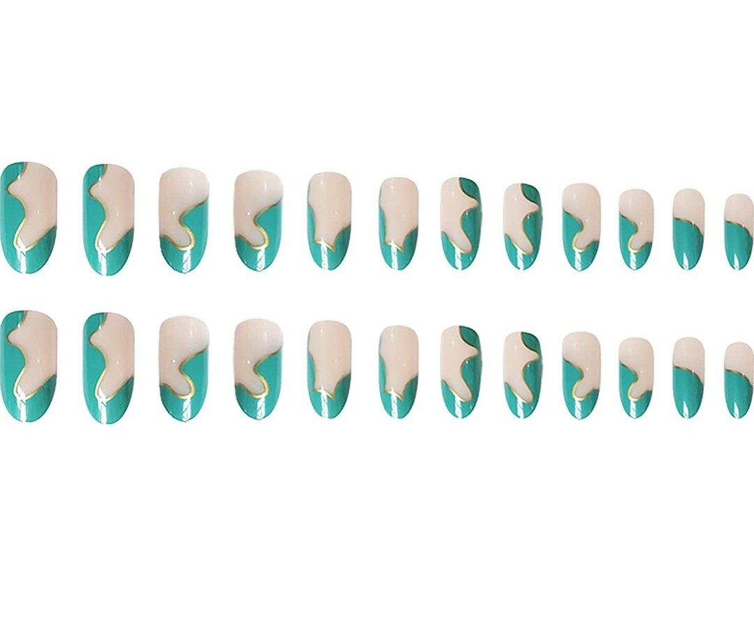 24 Pink Chrome Mirror medium almond Press On Nails Set glue chameleon peach