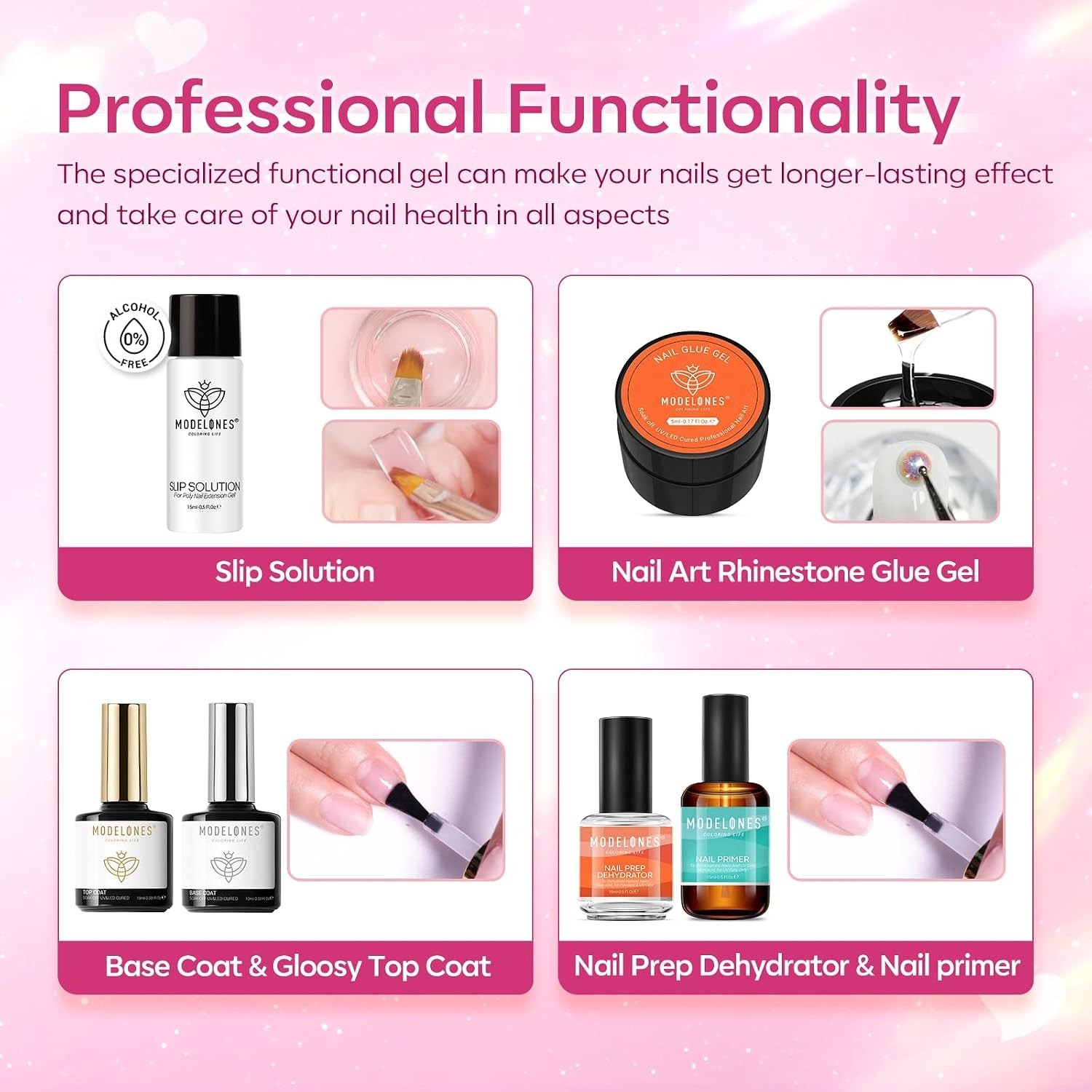 Poly Nail Gel Kit 8 Colors Rosy Pink + 48W Lamp