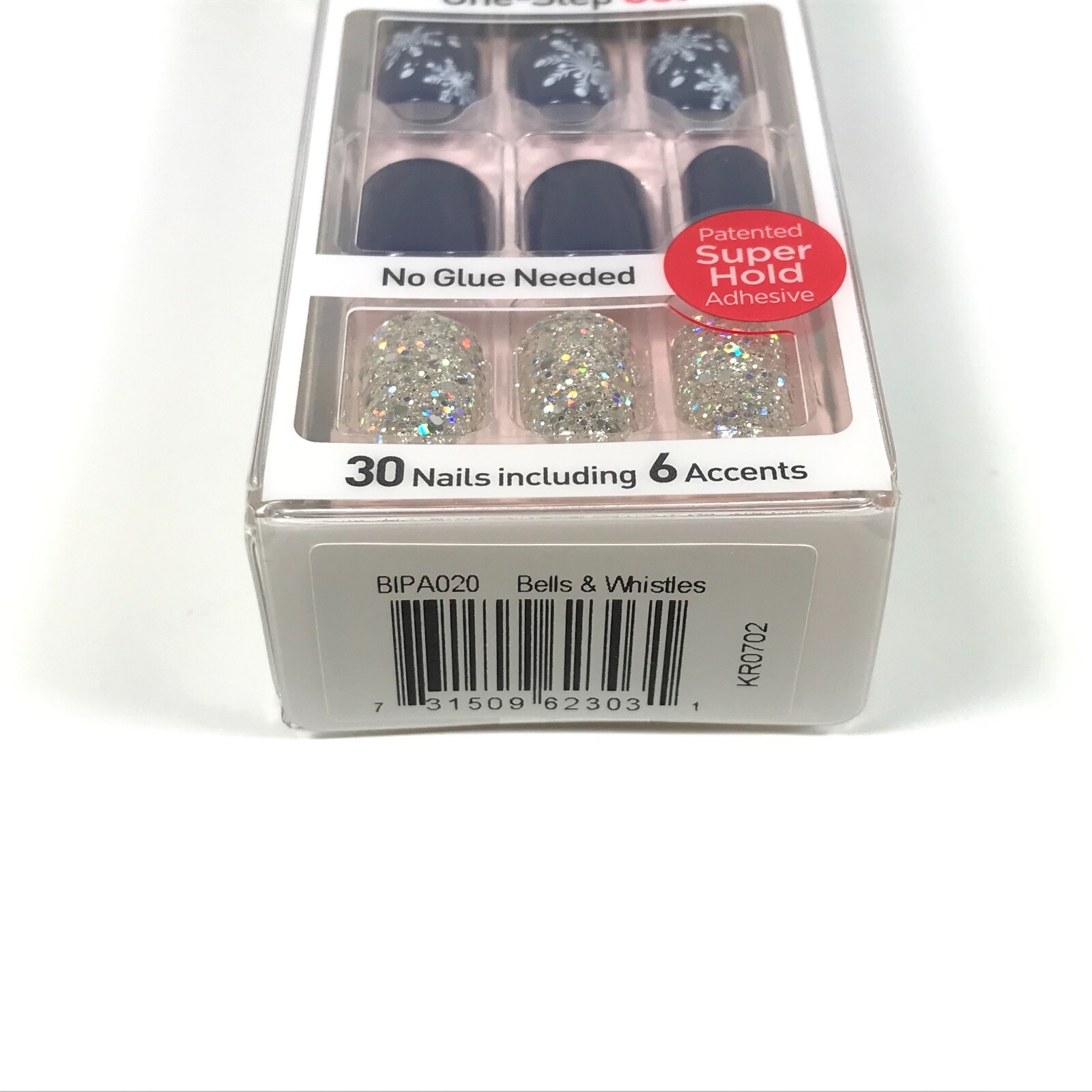 NEW Kiss Nails Impress Press On Manicure Short Gel Dark Blue Snowflake Christmas