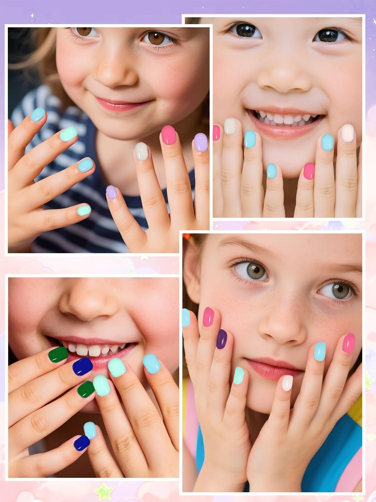 288 Pieces Kids Press On Fake Nails – Short Full Cover, Nail Glue & Adhesive Tab