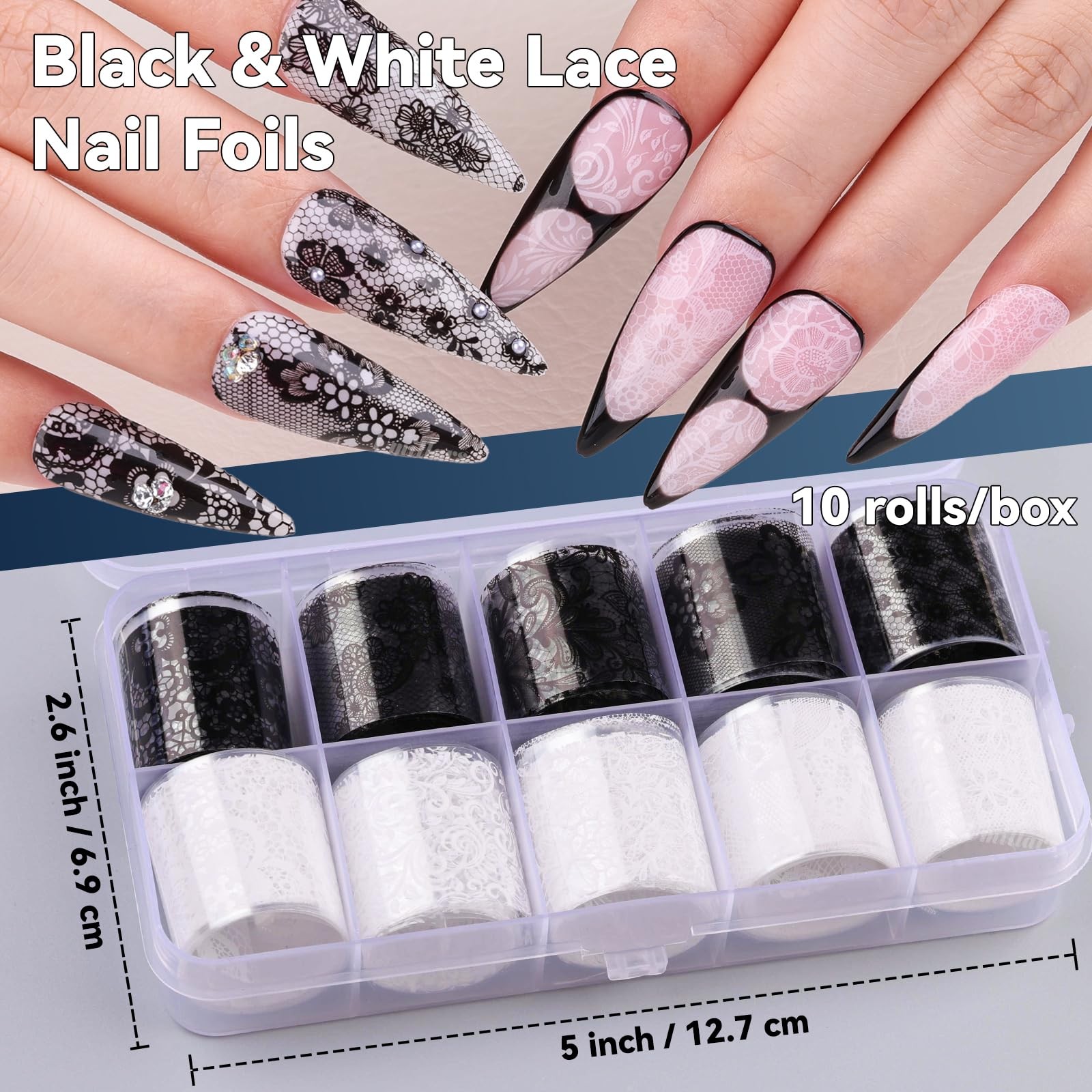 Umillars Black White Lace Nail Foils 2.5cm