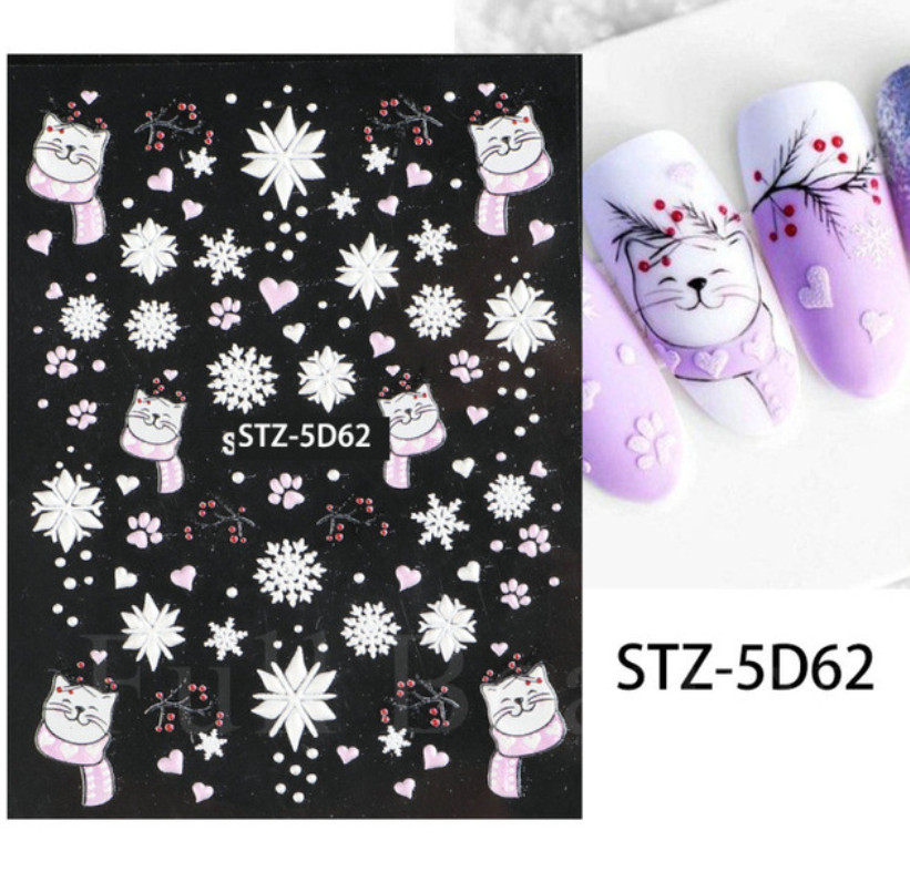 5D Embossed Christmas Snowflake Rose Flowers Nail Stickers Sliders Peel & Stick