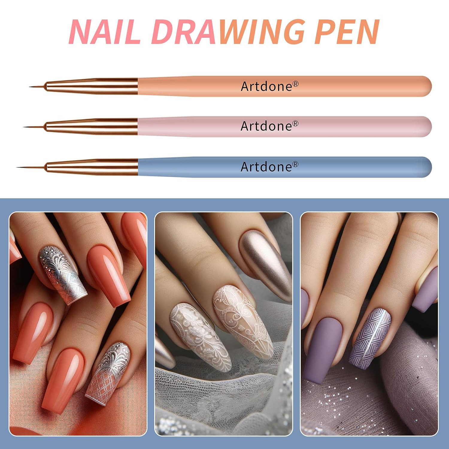 Nail Dotting Tools Double-Ended Nail Art Brushes Kit Nail Art Gel Polish Liner B