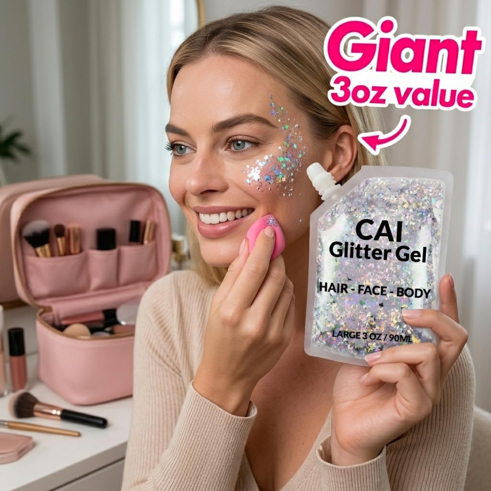 Silver Body Glitter Gel 3 Oz for Halloween & Festivals
