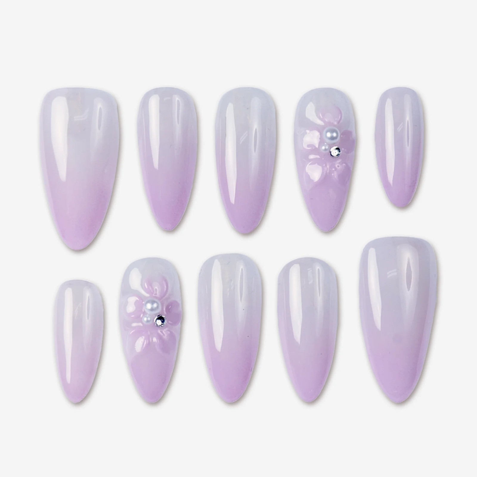 SIYOU Petal Veil Almond Purple, Pink, & White Press-On Nails 10pc