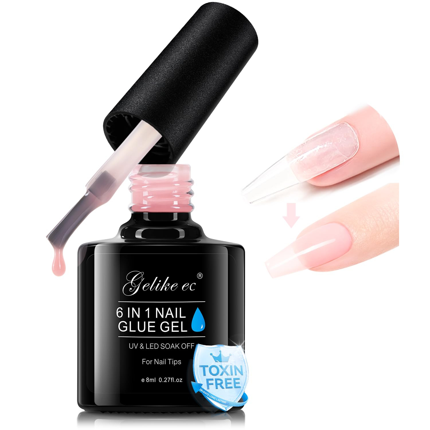 Gelike Jelly Nail Glue Gel: Sheer Baby Pink Rubber Base for Natural Nails | 6-In