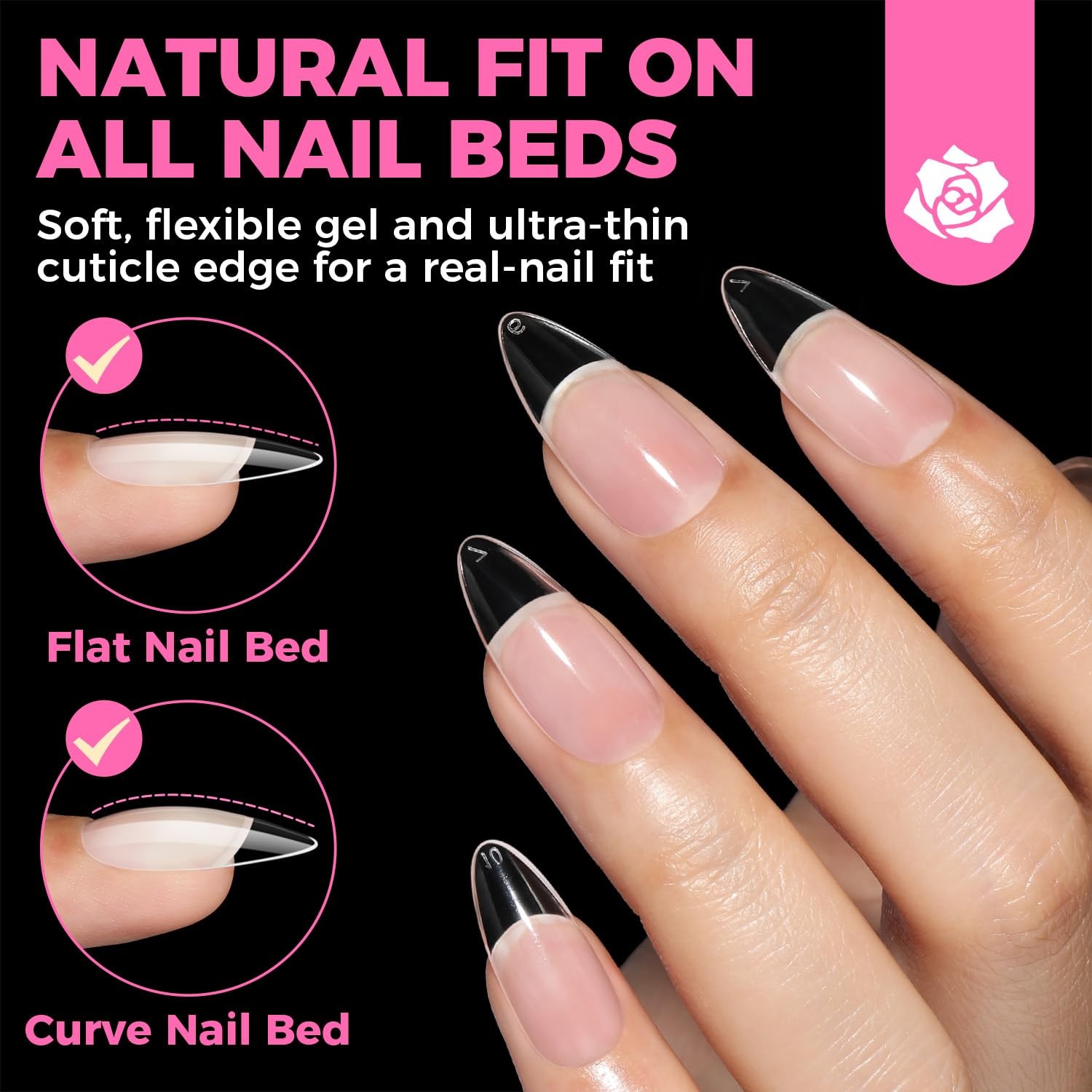 Una Gella Almond Gel Nail Tips 504Pcs Pre Etched Clear Fake Nails Tips Medium