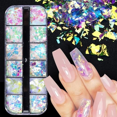 4 Boxes Holographic Nail Glitter Mixed Butterfly Heart Star Sequins Style L