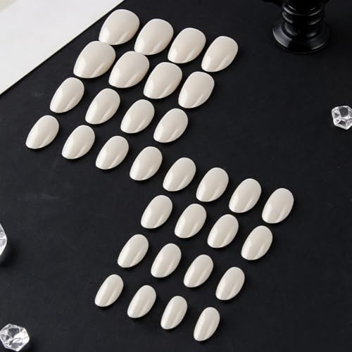 Pearl White Press On Nails – Short Almond Fake Nails – Glossy – Full Pearl White