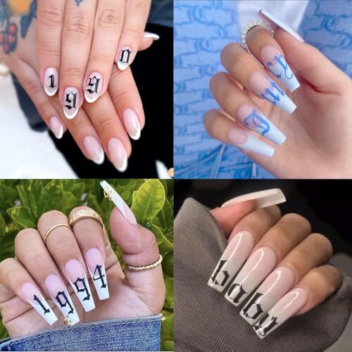 8 Sheets Old English Nail Sticker 3D Self-Adhesive Pegatinas Uñas Old Alphabet