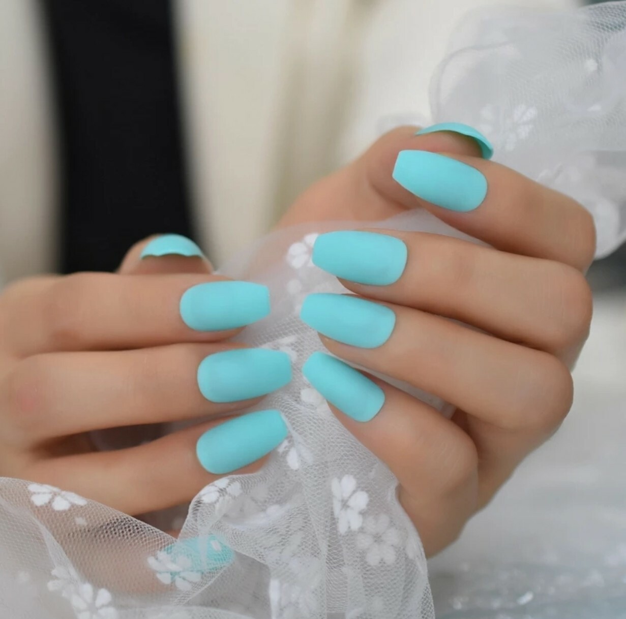 Matte Coffin Press on Nails Medium Neon Blush Mauve Green Periwinkle Aqua Summer