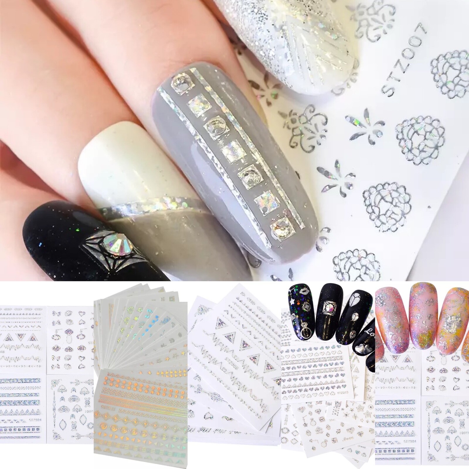 Nail art transfers Holographic 3 SHEET Free Shipping US SELLER