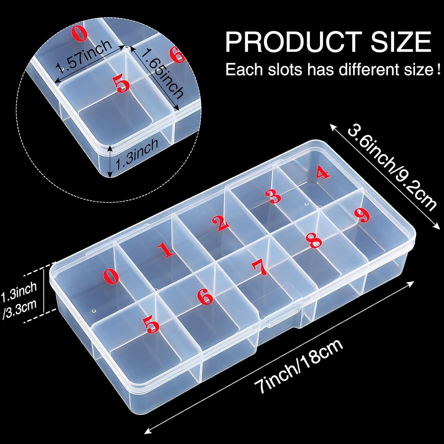 2 Pieces Nail Tip Box Empty False Nail Tips Organizer Box with 10 Number Spaces