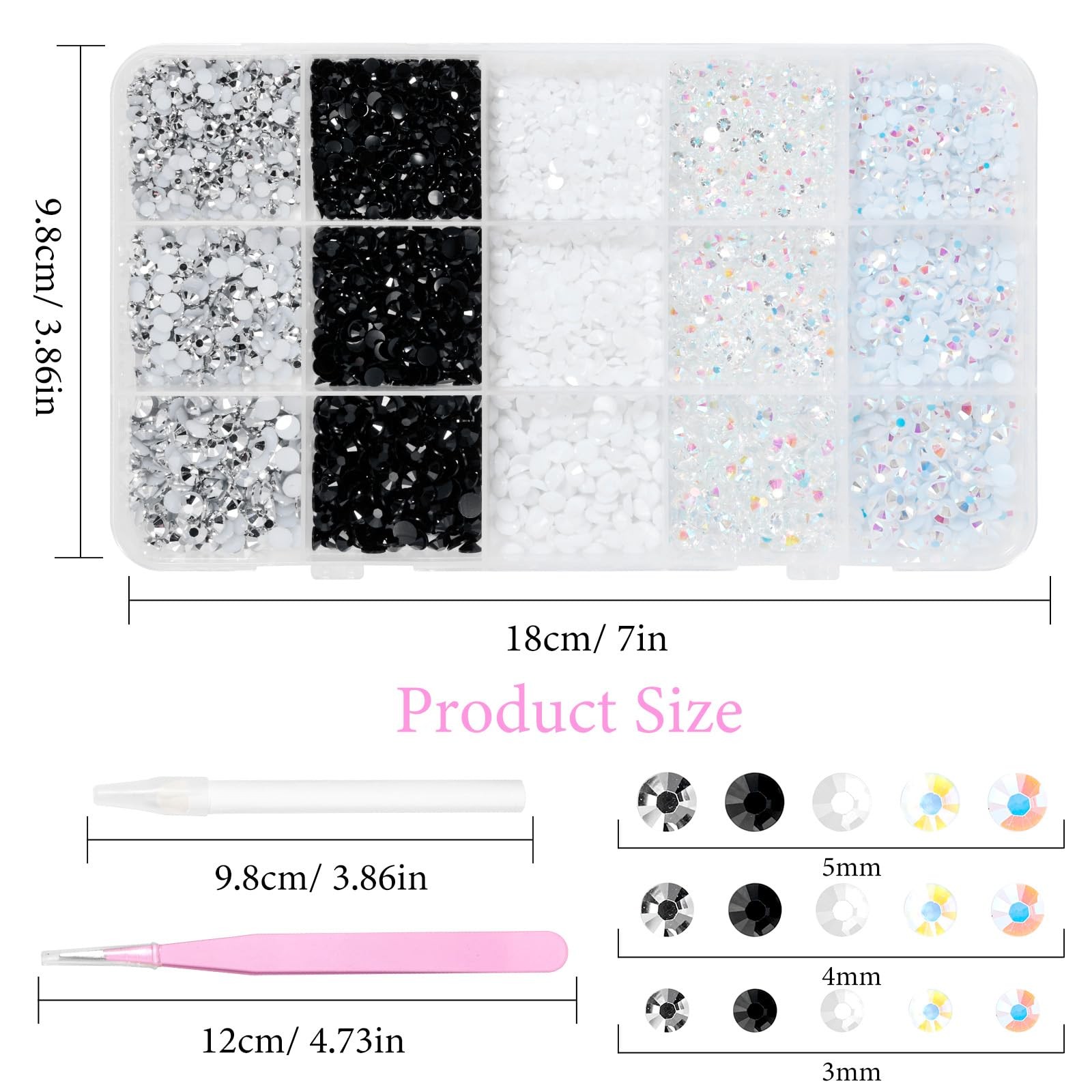 12000 Pcs Resin Jelly Rhinestones for Crafting, Multi Sizes Flatback White Bl…