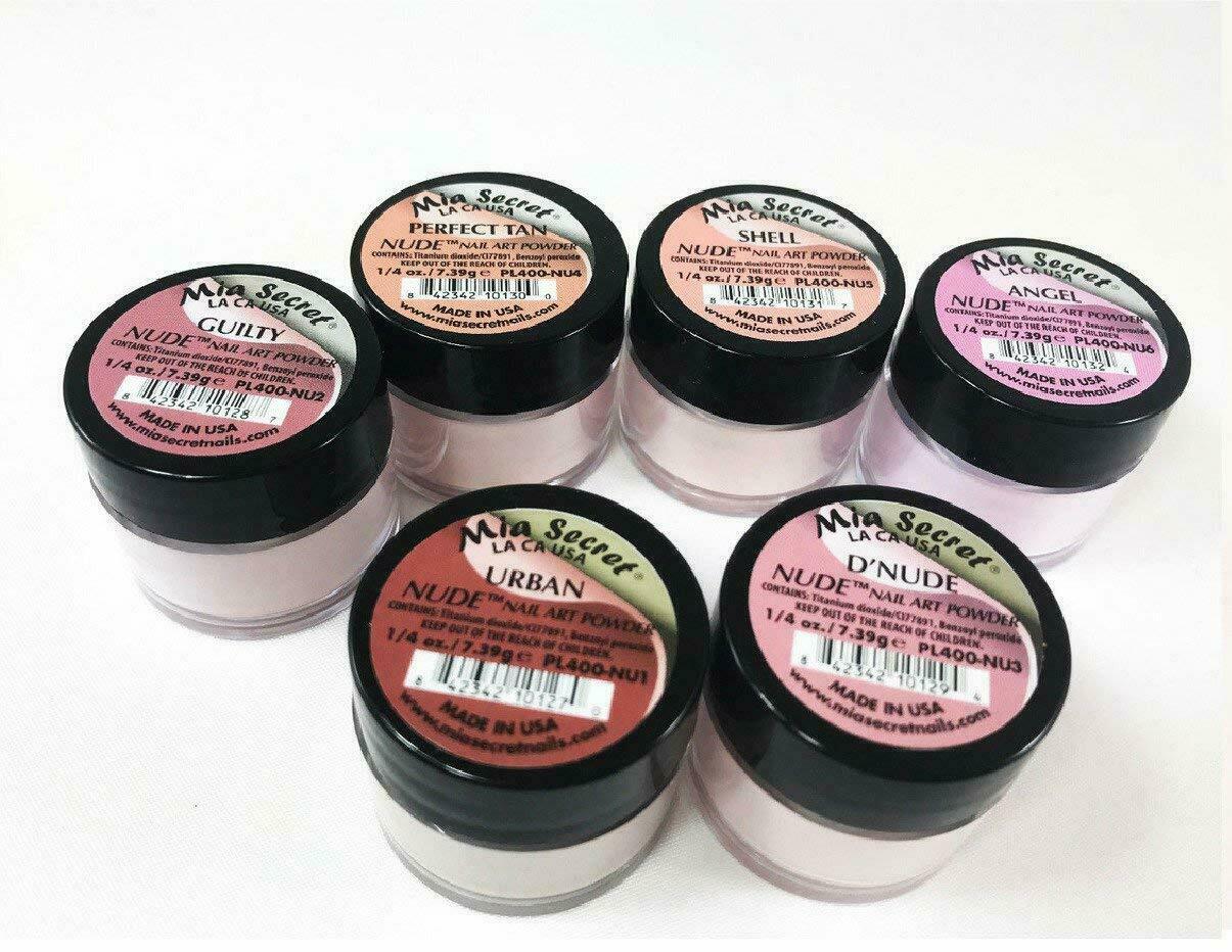 New Mia Secret Monomer 4 Ounce + NUDE Nail Art Powder 6 Colors Collection Set
