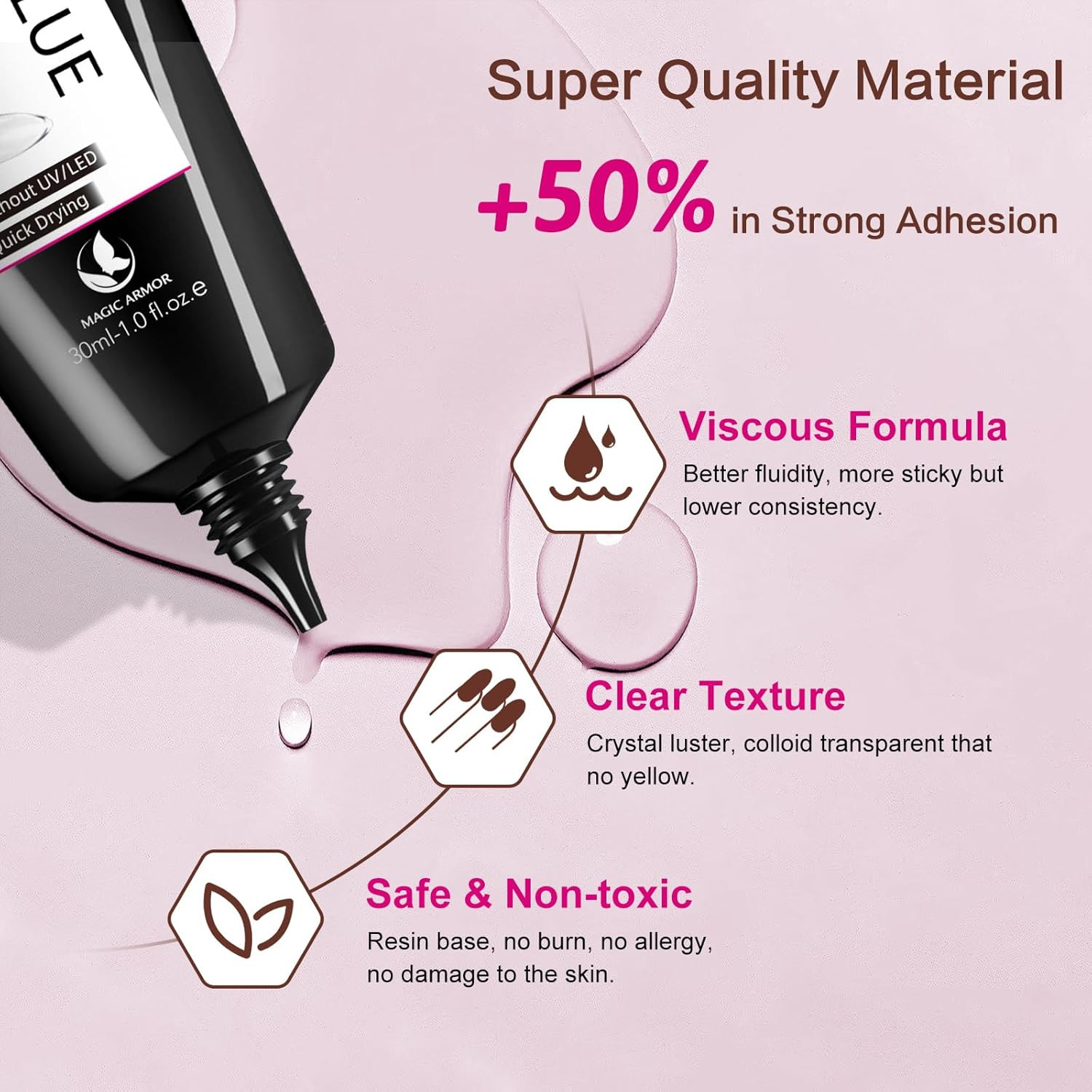 MAGIC ARMOR 30G Semi Solid Nail Glue for Press on Nail, No UV Lamp Need Gel Nail