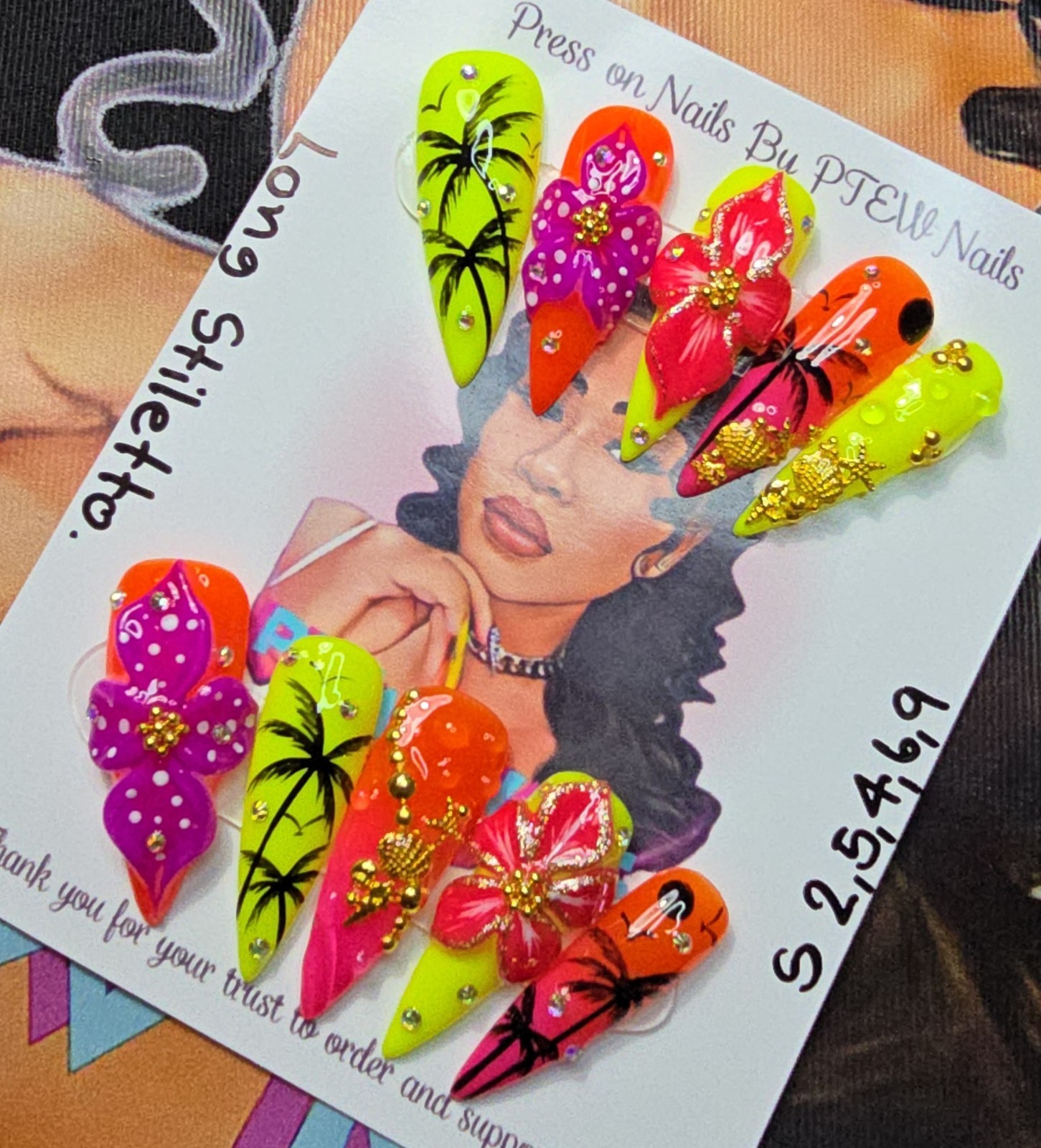 Handmade Gel Press On Nails, Small Size 2,5,4,6,9 Long Stiletto