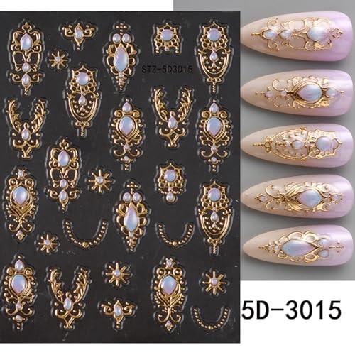 Baroque Nail Art Stickers 5D Embossed Gold Sliver Nail Decals Retro Style-4
