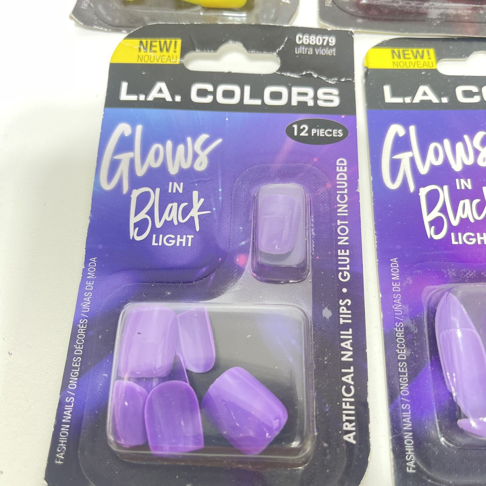 6 New L.A. COLORS Glows In Black Light Artificial Fake Nails