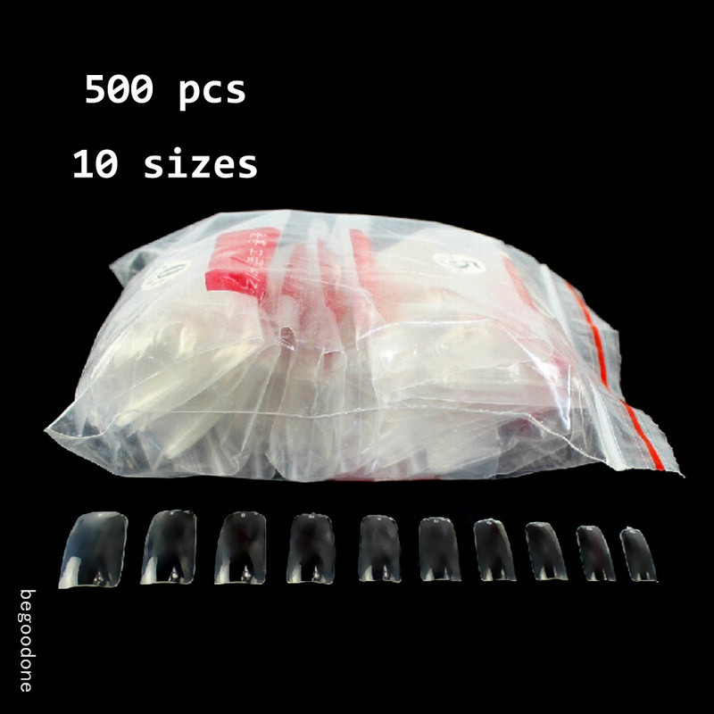 500 PCS Clear Acrylic False Full Nail Tips UV Gel DIY Manicure Nail Art Tools
