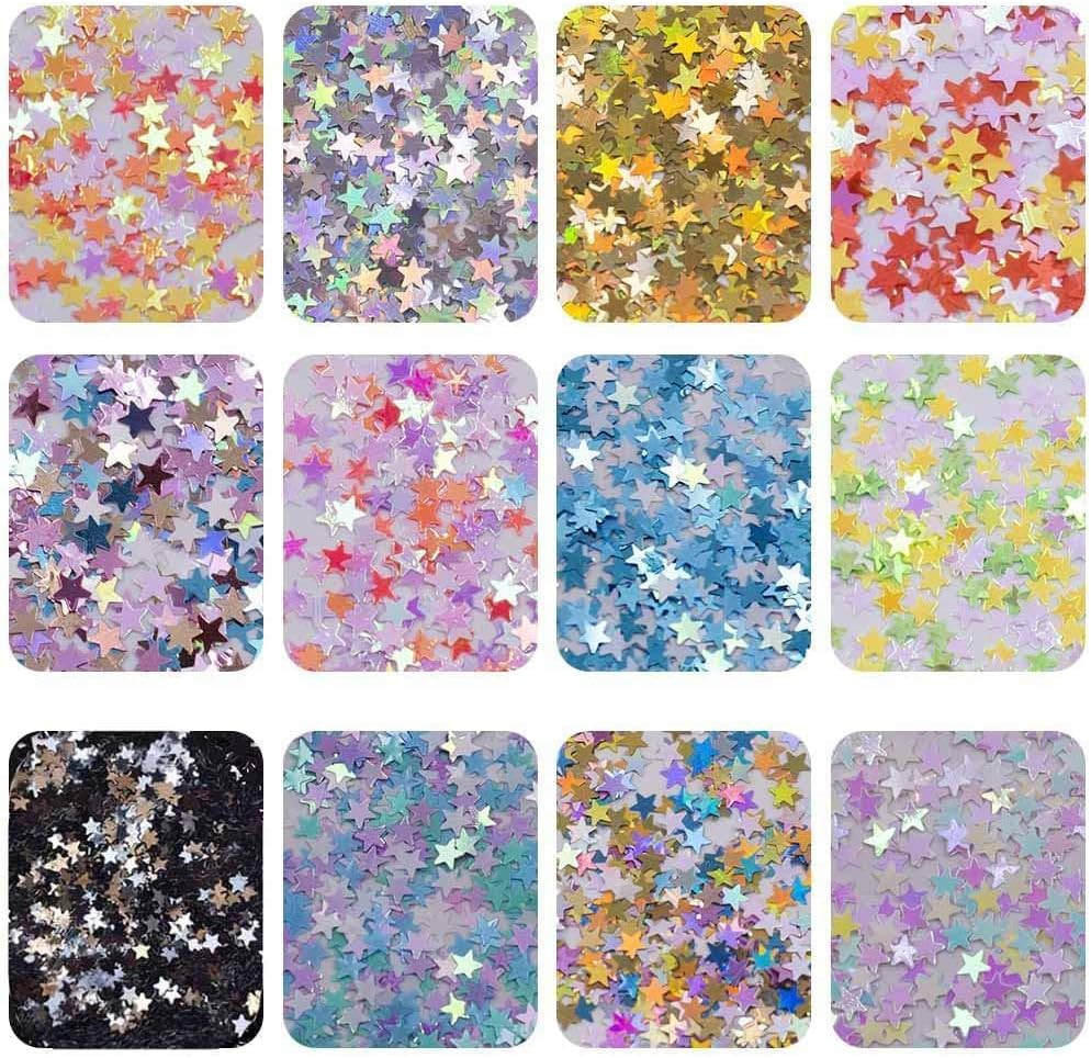 Star Glitter Confetti, 24 Boxes Holographic Sequins 3D Laser Nail Art Flakes …