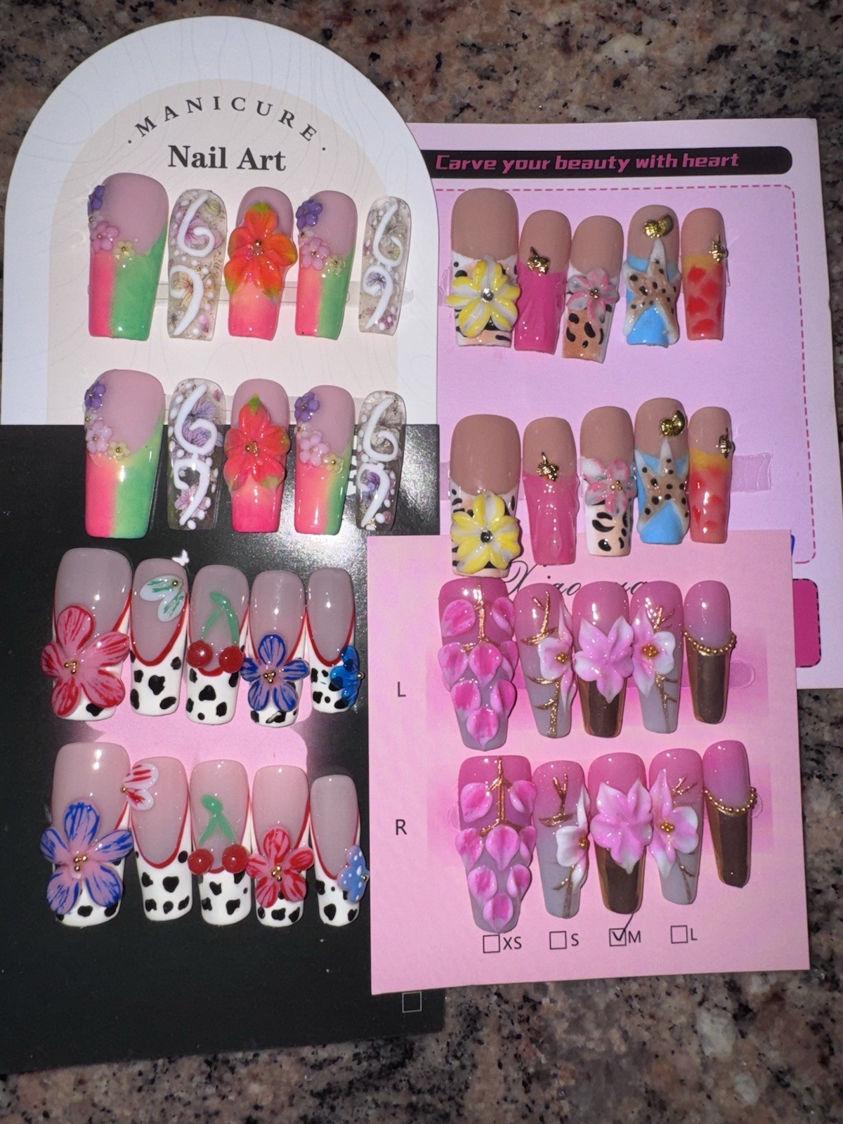 Handmade Press On Nails Square Size Medium Bundle Variety of Styles and Colors
