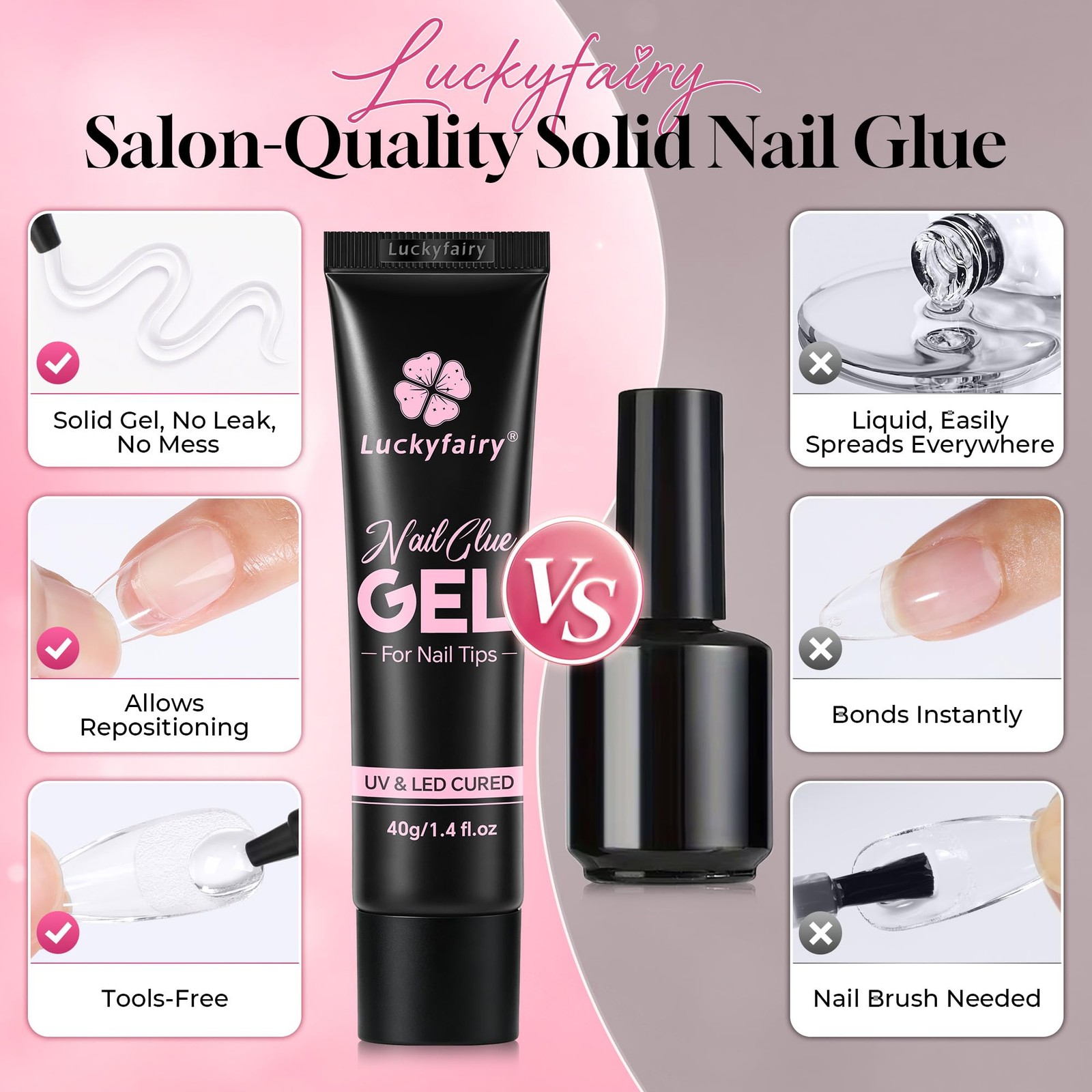 40ml Nail Glue for Nail Tips Solid Nail Glue Gel, Cured Needed, Easy Soak Off…
