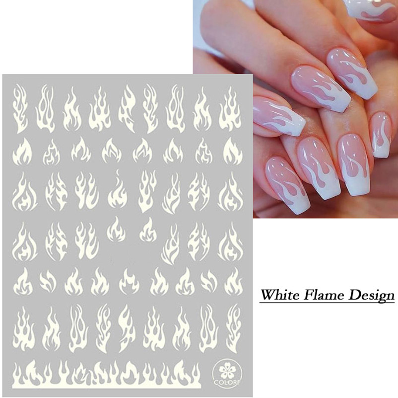 Holographic Fire Flame Glow in the Dark Nail Stickers Decals Luminous Color NH21