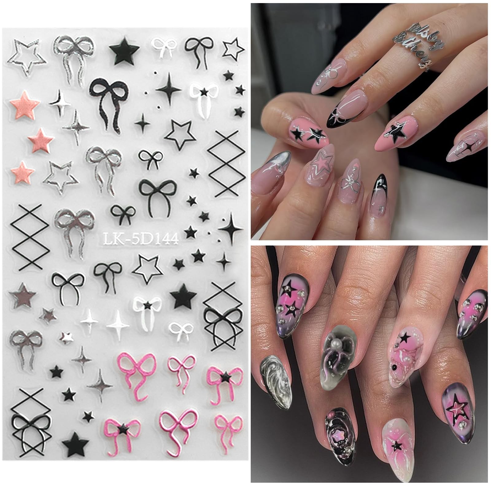 Nail Art Stickers 5D 3D Bow Cherry Flower Self Adhesive Spring Summer Design