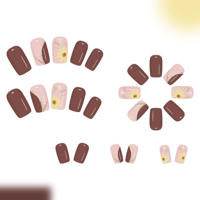Press On Nail Coffee Color Botanicals Art Office To Evening Wears