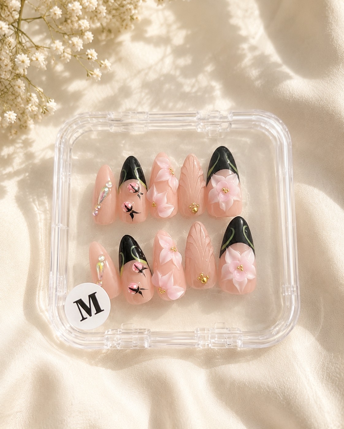 Luxury Handcrafted Press-on Nails Medium Set. 10 Nails. New In Box