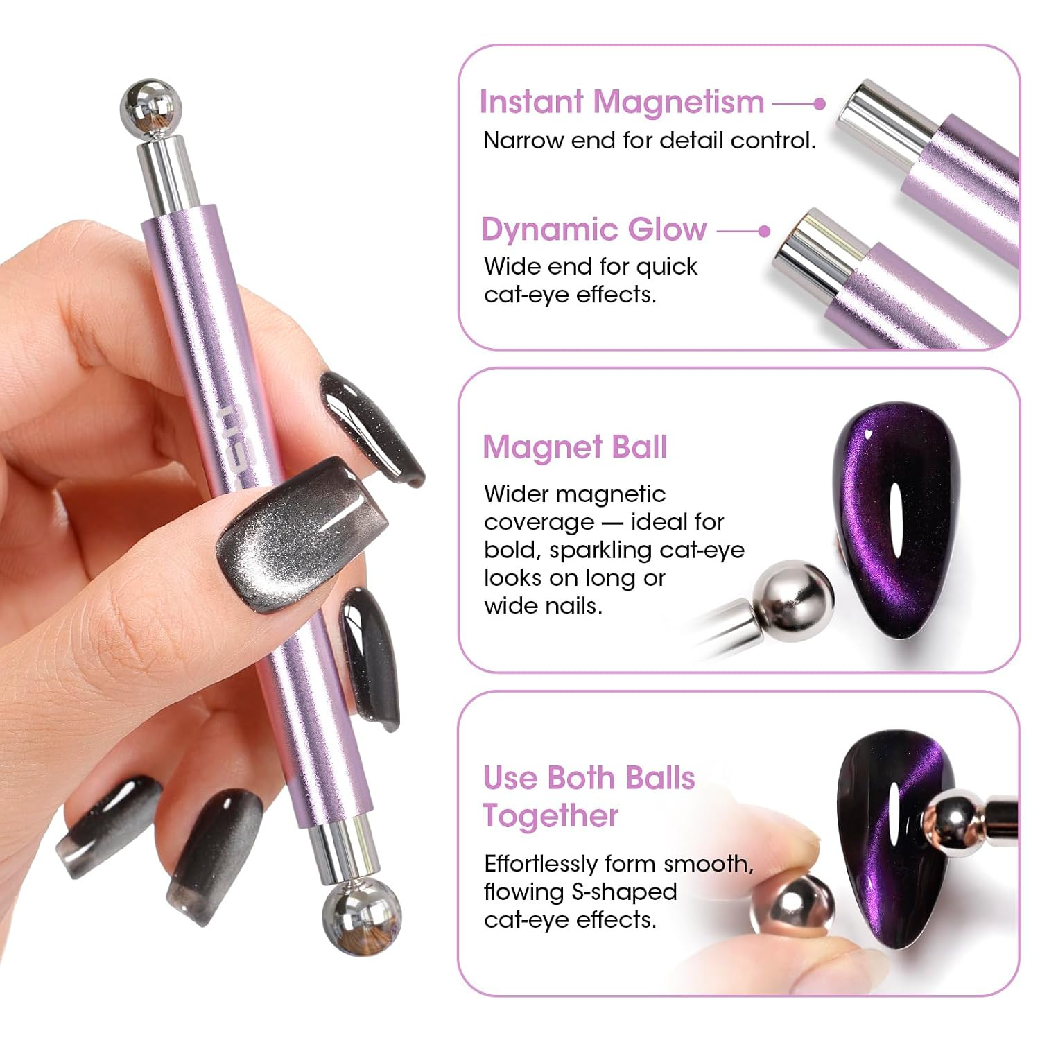 Cat Eye Magnet, Double-Ended Nail Magnet Tool Kit for Gel Polish | Complete Set