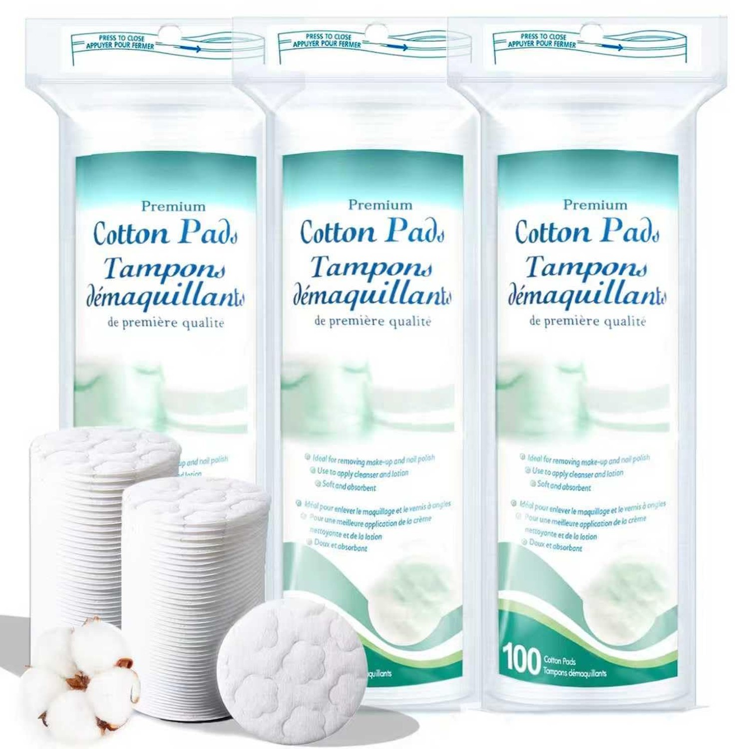 Premium Cotton Rounds for Face, 300 Count Makeup Remover Pads,100% Pure & Nat…