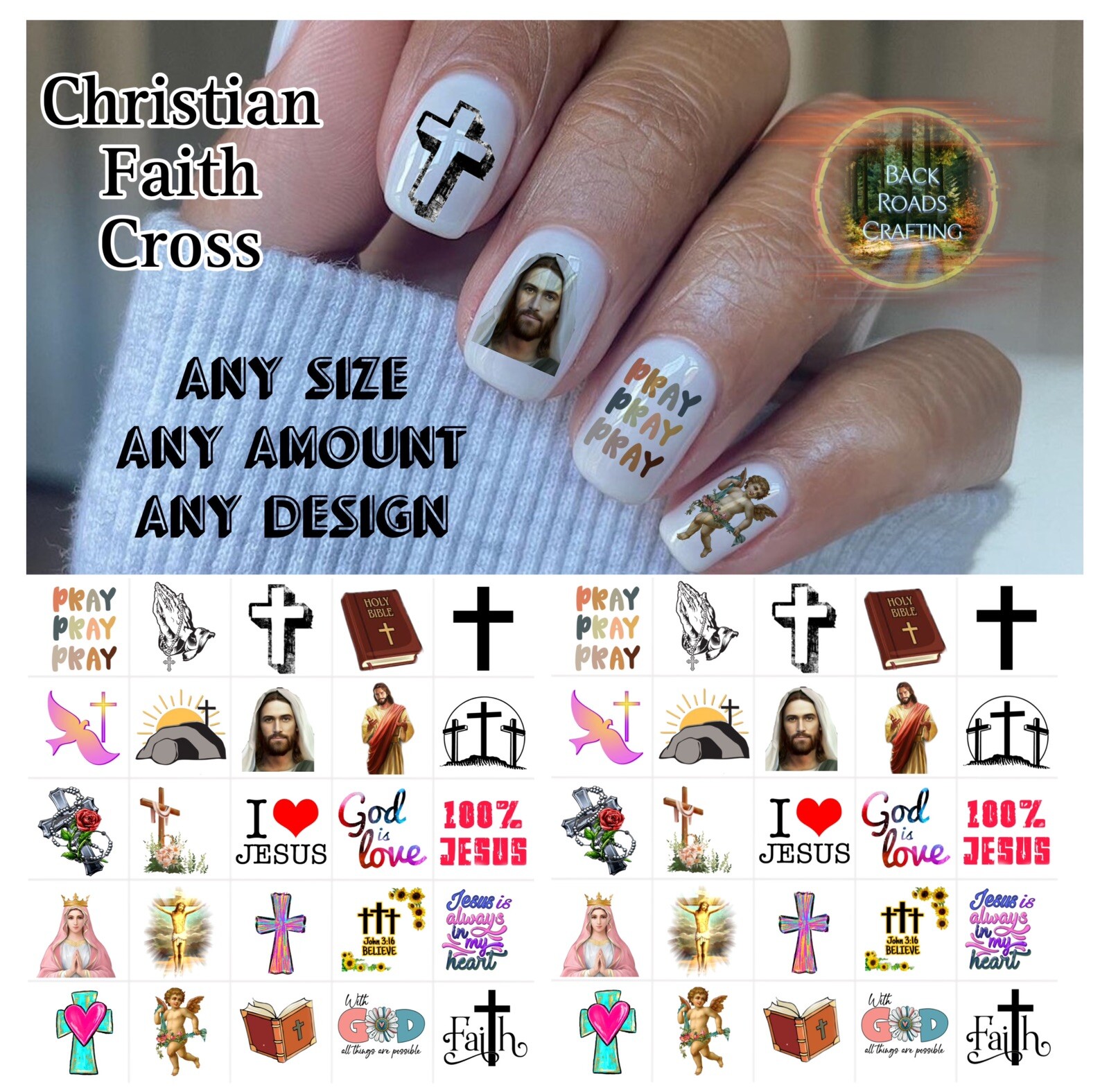 Christian Faith Cross Waterslide Nail Decals Set Of 50 Instructions and bonus
