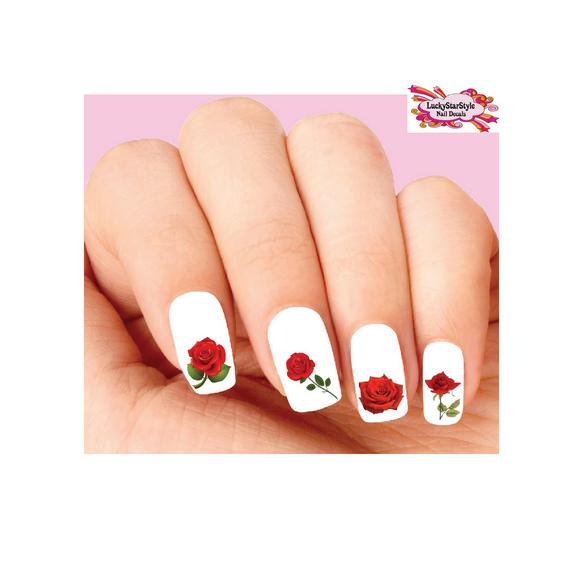 Waterslide Flowers Rose Nail Decals Set of 20 – Red Roses Assorted