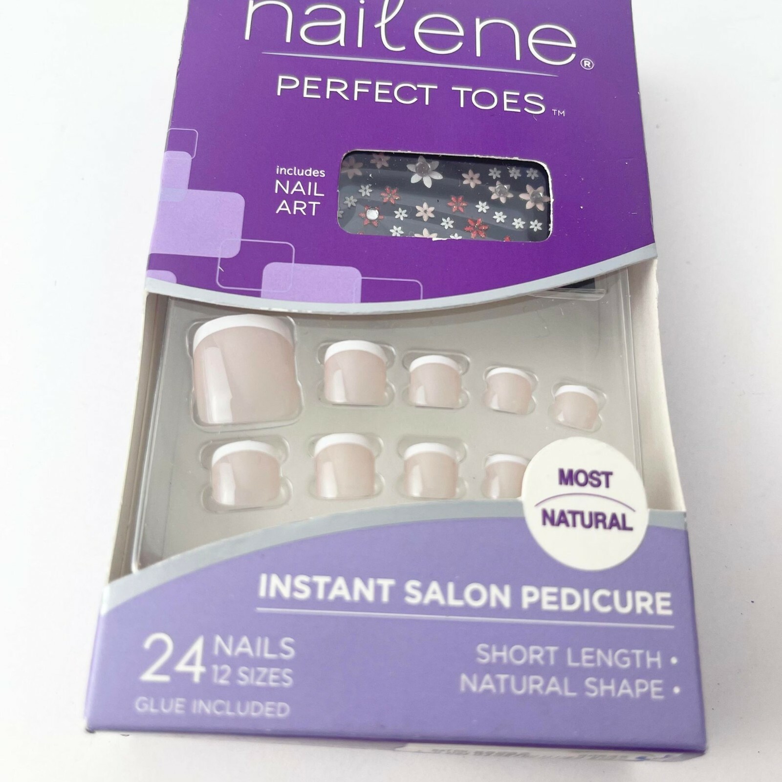 Lot of 3 Nailene Perfect Toes Include Nail Art,Glue Included 24Nails-Short 77460
