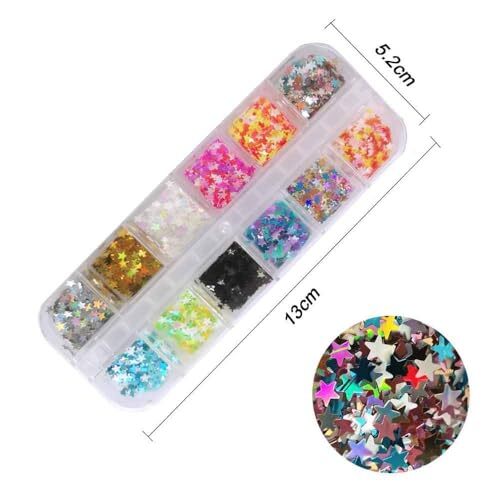 Star Glitter Confetti, 24 Boxes Stars Holographic Sequins 3D Star_24 Grids
